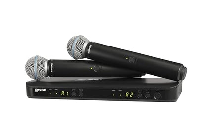 Shure BLX288/B58 Dual-Channel Wireless Audio System H11 Band (572–596 MHz) – BLX88 Receiver, (2) BLX2 Transmitters with Beta 58A Mic, Up to 14 Hr Battery, 300 ft Range | BLX88 Receiver, (2) BLX2 Transmitters with Beta 58A Mic, Up to 14 Hr Battery, 300 ft