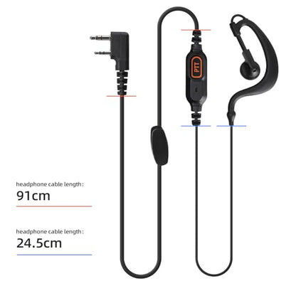 2-Pack K-Type Radio Earpiece Compatible with Baofeng UV-5R | 2-pin headset with mic, flexible earhook and orange PTT; fits UV-82, BF-888S, BF-F8HP, H-777, RT21 and select Kenwood radios