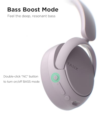 TALIX H30 Hybrid Active Noise Cancelling Headphones, 110H Playtime Hi-Res Audio Bluetooth 6.0 Wireless Over Ear ANC Headphones for Commute/Travel (Purple) - color: Purple