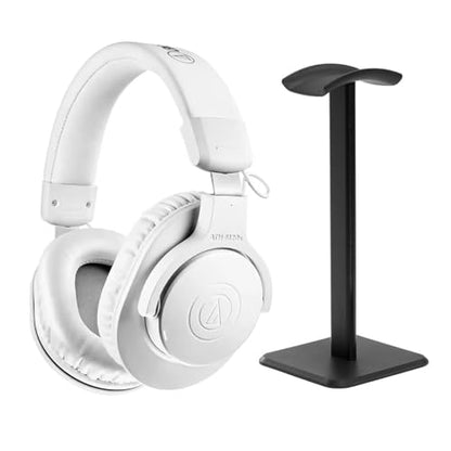 Audio-Technica ATH-M20x Closed-Back Over-Ear Professional Monitor Headphones, White, Bundle with Desktop Stand