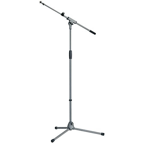 K&M Konig & Meyer 21080.500.87 Tripod Microphone Stand w/Extendable Boom Arm | Clutch Height Adjustment | Soft-Touch Lock | Folding Leg Design | Zinc Die-Cast Base | German Made | Gray Powder Coated - color: Gray