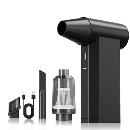 Compressed Air Duster and Vacuum, 2 in 1 4-Gear Dust Blower, Mini | 210,000RPM, Electric, Cordless, Pc, Keyboard, Car, Home, Fast Charging, Replaces Canned Air, 2 Nozzles and Brushes, Black
