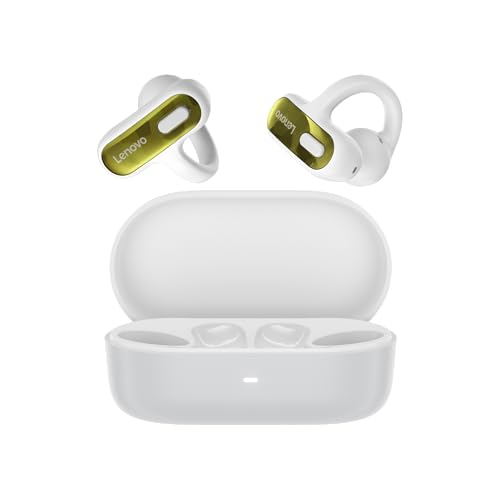 Lenovo Open Ear Clip On Earbuds X500 Bluetooth 6.0 Wireless Earbuds with 11 mm Drivers, Open Ear Ergonomic Design, Dual Device Connectivity, Built in Mic, Fast Charge, White - color: White