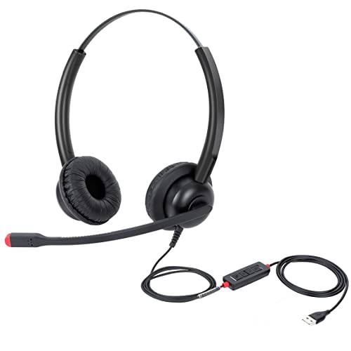 USB Headset with Mic for PC Computer Laptop Headphones with Noise Cancelling Microphone in-line Control for Home Office Online Class Teams Zoom - size: H360B