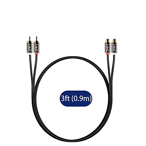 J&D 2 RCA Extension Cable, RCA Cable, Gold Plated Copper Shell Heavy Duty 2 RCA Male to Female Stereo Audio Extension Cable, 3 Feet - size: 3 Feet