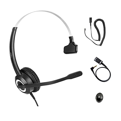 Phone Headset Noise Cancelling Mic RJ9 U10P Bottom Cable Compatible with Polycom VVX, Mitel, Shoretel, Nortel Phones - size: Single Ear