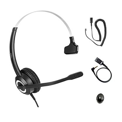 Phone Headset Noise Cancelling Mic RJ9 U10P Bottom Cable Compatible with Polycom VVX, Mitel, Shoretel, Nortel Phones - size: Single Ear