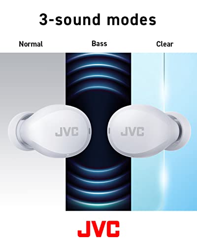 JVC Compact and Lightweight Gumy Mini True Wireless Earbuds Headphones, Long Battery Life (up to 23 Hours), Sound with Neodymium Magnet Driver, Water Resistance (IPX4) - HAA6TW (White) - color: White, size: Compact