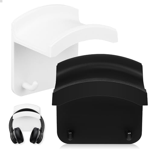 2pcs Gaming Headphone Holder Wall Mounted Headset Wall Stand with Dual Hooks and Self-Adhesive Abs Design for Gaming Room the Desk Storage