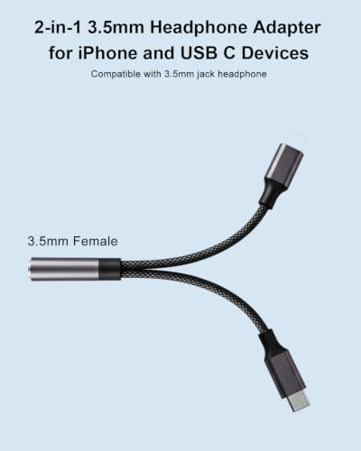 AreMe 2-in-1 Headphone Adapter for Lightning & USB C to 3.5mm Audio Adapter