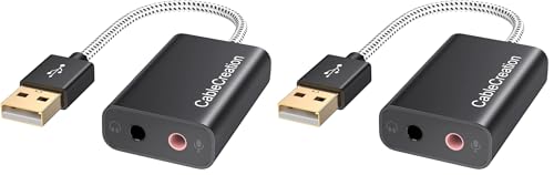 CableCreation USB Audio Adapter External Sound Card with 3.5mm Headphone and Microphone Jack Compatible with Windows, Mac, macOS, Linux, PS4, PS5, Plug and Play, Aluminum Black (Pack of 2) - color: Black USB 2.0, size: 2-Pack