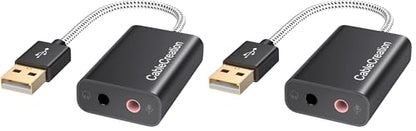 CableCreation USB Audio Adapter External Sound Card with 3.5mm Headphone and Microphone Jack Compatible with Windows, Mac, macOS, Linux, PS4, PS5, Plug and Play, Aluminum Black (Pack of 2) - color: Black USB 2.0, size: 2-Pack