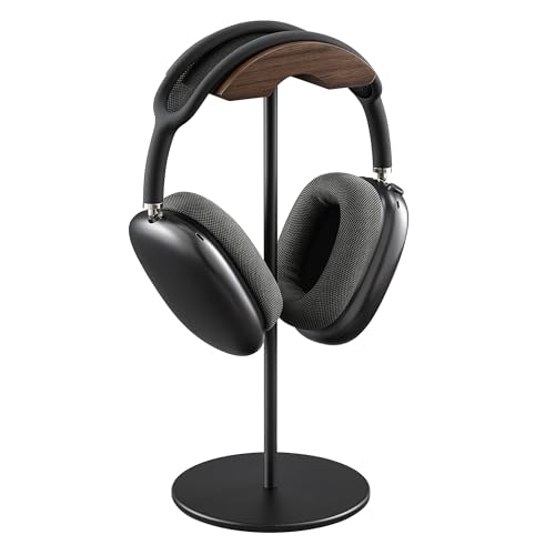 Headphone Stand, Walnut Wood & Aluminum Headset Stand, Nature Walnut Gaming Headset Holder with Solid Heavy Base for All Headphone Sizes (Black) - color: Black