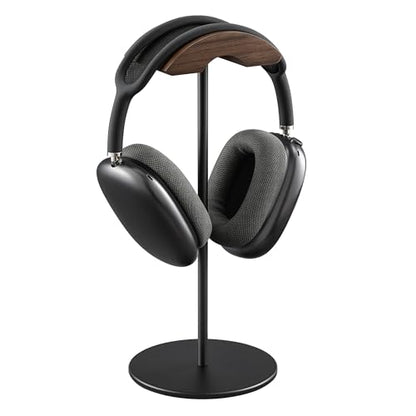 Headphone Stand, Walnut Wood & Aluminum Headset Stand, Nature Walnut Gaming Headset Holder with Solid Heavy Base for All Headphone Sizes (Black) - color: Black