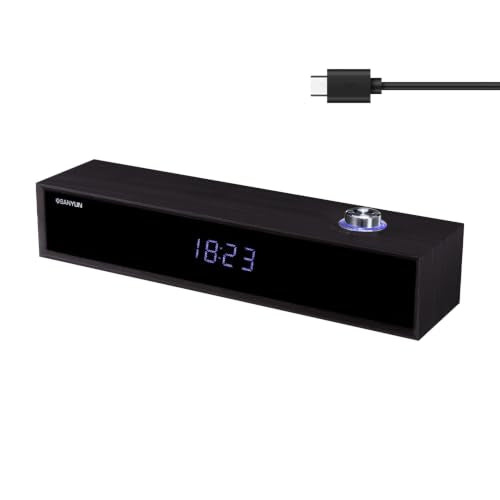 Sanyun SW012 Desktop PC Soundbar, USB-C for Power and Audio & Bluetooth 5.4 | Music & Conference Modes, MDF Wood Cabinet with Clock Display, Built-in 16bit DAC, Clear balanced sound, Plug and Play, Black - color: Black