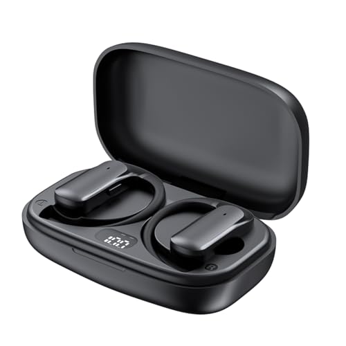 Wireless Earbuds Sports Bluetooth Headphones Earphones LED Display Charging Case Over-Ear Buds with Earhooks Headset for Workout Driving Walking (Black) - color: #01Black(T60)