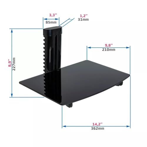 SATMAXIMUM Adjustable AV Shelf Wall Mount – Black Tempered Glass Floating Shelf for Cable Box, DVD Player, Gaming Consoles, Routers – Holds up to 22 lbs – Height Adjustable with Cable Management