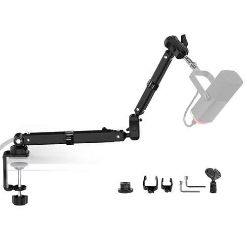 Microphone Boom Arm, 360° Rotatable Heavy Duty Stable Metal Low Profile Mic Arm Stand Desk Mount for Podcast Live Streaming Gaming Studio, with Cable Management, 3/8'' to 5/8'' Adapter