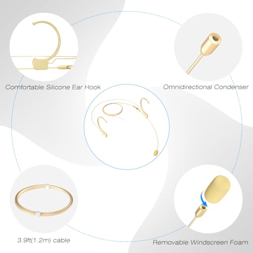 KIMAFUN Headset/Headworn Microphone Professional Earset Over Ear Hanging Condenser Mic Compatible with Audio Technica Wireless System Bodypack Transmitter, For Performance, Theater, Lecture - Beige T4 - size: T4 for Audio Technica Wireless System