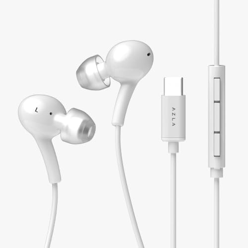 AZLA APL-120C USB-C Wired Earbuds with Mic for Apple iPhone 17/16/15 | Wired Headphones with Mic Compatible with iPhone, Samsung, Android Devices with USB-C Outlets