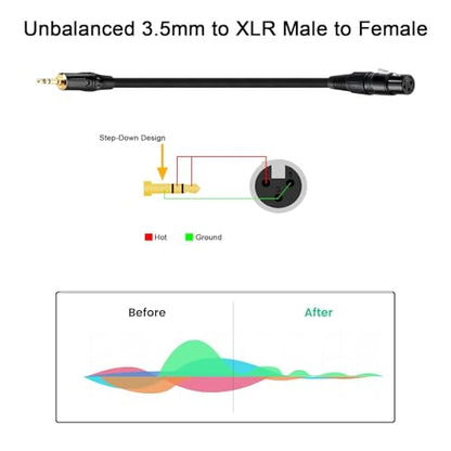 3.5mm to XLR Female Cable 6.6FT, Unbalanced 1/8 Mini Jack TRS Stereo Male to XLR Microphone Audio Cable, 24K-Gold-Plated Contacts for The cleanest Sound Experience - size: 6.6FT, style: 3.5 to XLR Female