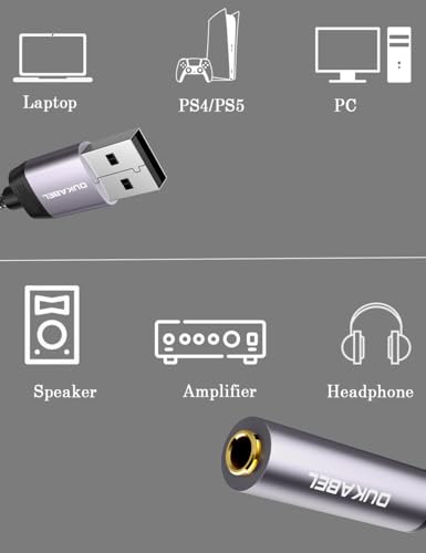 DUKABEL USB to 1/4 Headphone Adapter for Audio Transmission -30CM | USB to 6.35mm, Audio Transmission, No Recording, for Laptop, PC, Amplifiers, Mixers, 6.35mm Headphones - size: 30CM, style: USB A Male to 6.35mm Female