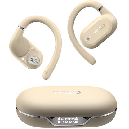 TOZO OpenWear Open Ear Earbuds, AI Translation Real Time 145+ Languages | 60H Translator Ear Buds Audifonos Traductores Inglés Español, All Day Comfort, Bluetooth Headphones 5.4 with Smart Display - color: Khaki