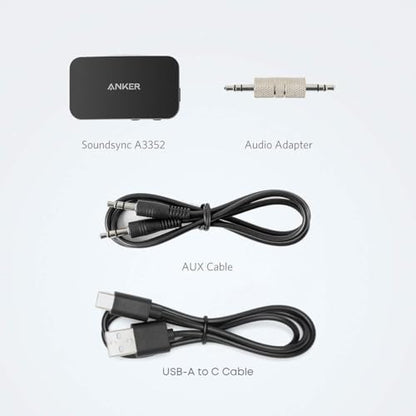 Anker Soundsync A3352 Bluetooth Receiver for Music Streaming with Bluetooth 5.0, 12-Hour Battery Life, Handsfree Calls, Dual Device Connection, for Car, Home Stereo, Headphones, Speakers (Renewed)