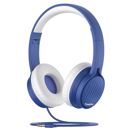 TuneFlux Upgraded Kids Headphones, Wired Toddler Headphones, 85dB Limited Volume On Ear Headphones, Portable Foldable Design, Stereo Sound Kids Headsets for School/Tablet/Travel (Sapphire Blue) - color: Sapphire Blue