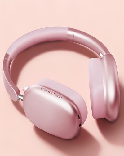 Wentronic Y01 Wireless Noise Canceling Headphones Bluetooth 5.3 Over Ear Headphones with Microphone, Hi-Res Audio, 48H Playtime, Foldable Comfortable Earpads,Compatible with iOS,Android,PC, Pink - color: Pink