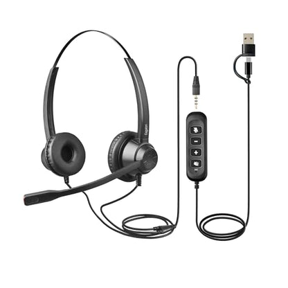 X1D ENC Dual Ear Call Center Headset with USB-C/A & 3.5mm - Environmental Noise Cancelling Mic - PC Laptop Phone, Zoom Teams, All-Day Comfort