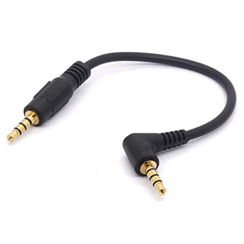 Short 3.5mm TRRS Audio Cable, Gold Plated 90 Degree 3.5 Male to 3.5mm Male Stereo Jack Plug 4-Pole Connector for Car Aux (Male to Male)