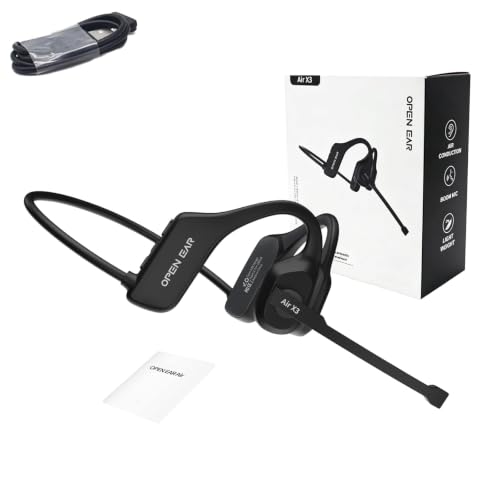 Trucker Headset, Open Ear Air X3 Bone Conduction Headset with Mic, Dual Connect Wireless Headphones, Noise Cancelling with Mute Button ，Black - color: Black