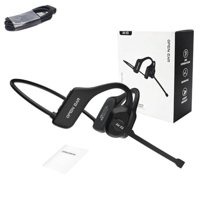 Trucker Headset, Open Ear Air X3 Bone Conduction Headset with Mic, Dual Connect Wireless Headphones, Noise Cancelling with Mute Button ，Black - color: Black