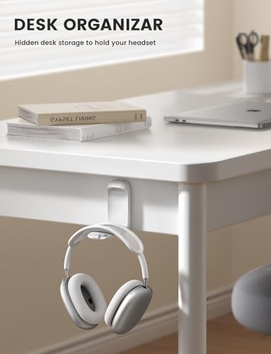 Lamicall Headphone Stand, Sticky Headset Holder, Foldable Headphone Holder | Compact Headphone Hook Mount, Adhesive Hanger Clip Under Desk, Earphone Clamp for Airpods Max, HyperX, Sennheiser, White - color: White