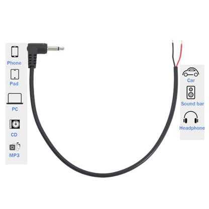 10PCS 3.5mm 1/8" TS Mono Right Angle Male Plug to 2Wire Pigtail Cable | 25cm Length，TS 2Pole，for Headphone Headset Earphone DIY Repair Replacement - style: 3.5mm TS Mono Right Angle Male