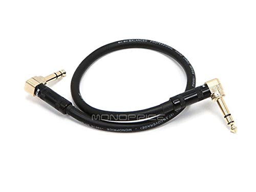 Monoprice 1/4-Inch TRS Right Angle Male to 1/4-Inch TRS Right Angle Male Cable - 1.5 Feet - Black, 16AWG, Gold Plated - Premier Series