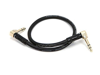 Monoprice 1/4-Inch TRS Right Angle Male to 1/4-Inch TRS Right Angle Male Cable - 1.5 Feet - Black, 16AWG, Gold Plated - Premier Series