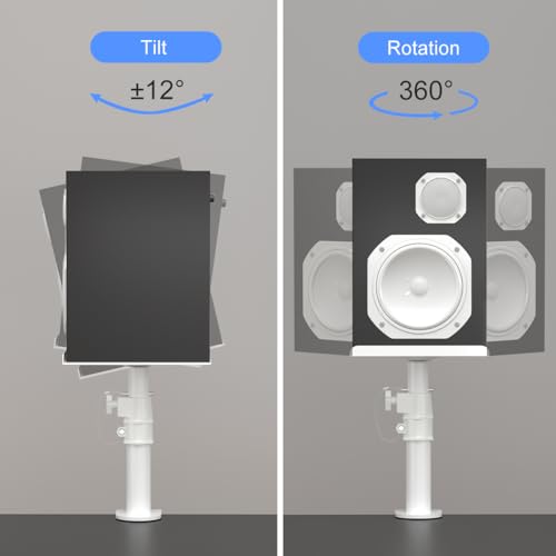 suptek Clamp-on Speaker Stand Desk Mount Set, Height Adjustment, Tilt, Swivel, 9.6 x 8.8 inch Trays, Universal Audio Holders for Computer and Bookshelf Speakers, Elevated Sound, 2 Pack, White, SDM001W - color: White, size: 9.6 x 8.8x 13.9"(h)