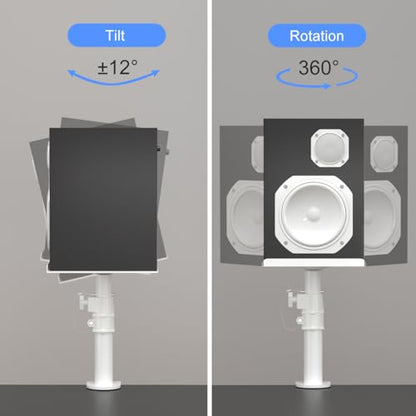 suptek Clamp-on Speaker Stand Desk Mount Set, Height Adjustment, Tilt, Swivel, 9.6 x 8.8 inch Trays, Universal Audio Holders for Computer and Bookshelf Speakers, Elevated Sound, 2 Pack, White, SDM001W - color: White, size: 9.6 x 8.8x 13.9"(h)