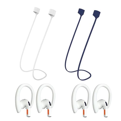Magnetic Anti-Lost Straps Compatible with AirPods 1st to 4th Generation and AirPods Pro 1st to 4th Generation, with 2 Additional Pairs of Ear Hooks (White Deep Blue) - color: White Deep Blue