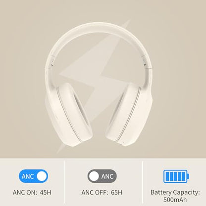 Bingozones Beige Noise Cancelling Headphones Wireless,Bluetooth Headphones Over Ear, Wireless Headsets with Mic,60H Playtime,Deep Bass Memory Foam Ear Cups,Lightweight for Travel,Home,Gym