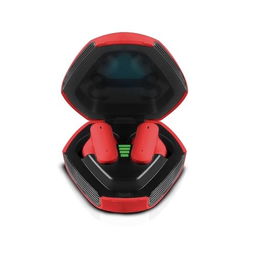RCA Wave-78 True Wireless Earbuds, Bluetooth 5.2 Headphones with Microphone, Charging Case, 20H Playtime, Hi-Res Audio, Sweat Resistant, Compact in-Ear Design, Noise Cancelling, Red - color: Red