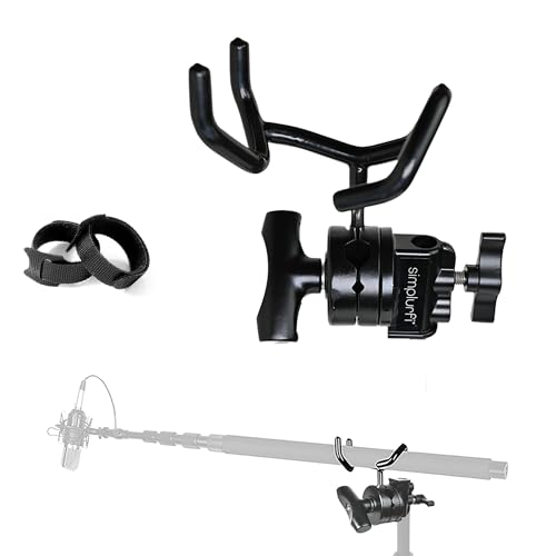 Microphone Boom Pole Mounting Kit with Cradle and 2.5-inch Grip Head - Sturdy Metal Holder for C-Stands and Mic Stands - Audio Recording and Boompole Support - black