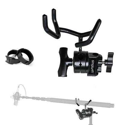 Microphone Boom Pole Mounting Kit with Cradle and 2.5-inch Grip Head - Sturdy Metal Holder for C-Stands and Mic Stands - Audio Recording and Boompole Support - black