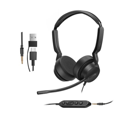 Yealink UH42 SE Wired Headset, USB-A/C & 3.5mm,in-Line Controls, On-Ear | Stereo Computer Headphones, Teams/Zoom Certified, Noise Cancelling Microphone, PC/Laptop/Phone, 7ft Cable, Call Center,Office - color: Dual-Ear, size: 3.5mm & USB-C/A