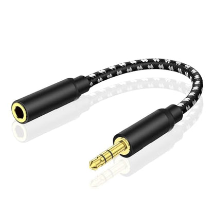 TNP 3.5mm Headphone Extension Cable, 6-Inch Male to Female AUX, Black | Short 3-Pole Trs Audio Jack Extender Reaches Recessed Phone-Case Ports; Gold-Plated Connectors and Copper Conductors - size: 6 INCH