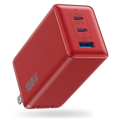 150W USB C Charger Block,GaN III Compact Foldable Wall Charger 3 Port Fast Charging Station,PD QC PPS Portable USB C Hub 100W Laptop Adapter for MacBook Pro/Air,iPad,iPhone 17/Pro,Galaxy S24,Dell etc - color: Red