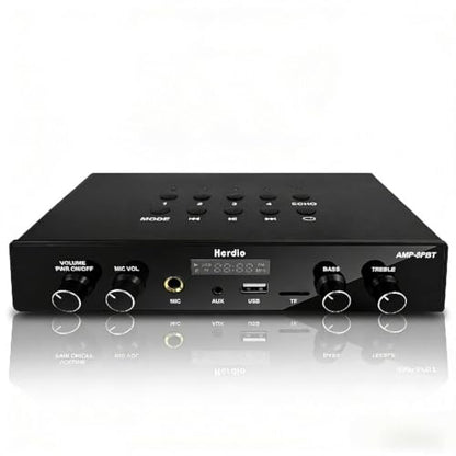 Herdio Bluetooth 5.4 Stereo Audio Amplifier Receiver - 60W Peak Power x 8 Channel with USB/TF/AUX/MIC Inputs, Bass/Treble Control, 4 Zone Independent Power Control for Multi-Room Home Audio System