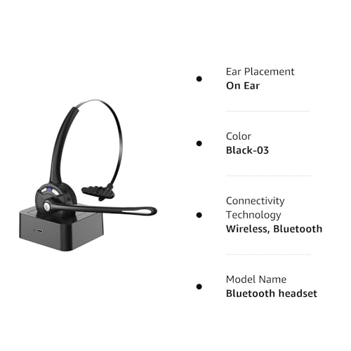 Bluetooth Headset with Microphone, Noise Canceling Wireless On Ear Headphones, Bluetooth Headphones with Mic Charging Base, Phone Headset Mute Button for Laptop, Skype, Call Centers, Office, Trucker - color: Black-03